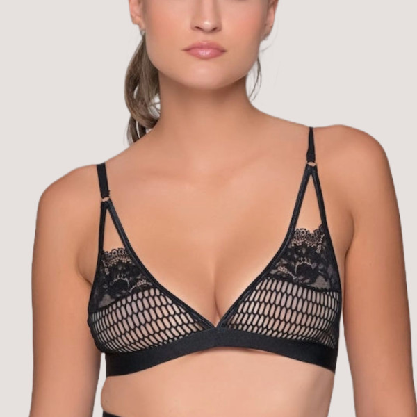 Milena by Paris Γυναικείο sexy  Bralette Lace Σουτιέν Μαύρο με δαντέλα και δίχτυ!!!  010182 Black