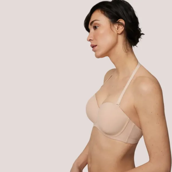 Ysabel Mora Γυναικείο Σουτιέν Strapless Μπεζ με μπανέλα & ενίσχυση B & C Cup με δίχτυ no marks στο πλάϊ  10130 beige