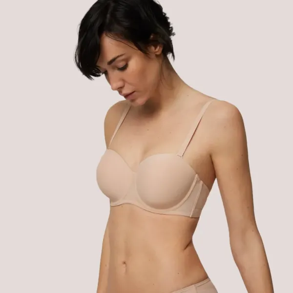 Ysabel Mora Γυναικείο Σουτιέν Strapless Μπεζ με μπανέλα & ενίσχυση B & C Cup με δίχτυ no marks στο πλάϊ  10130 beige