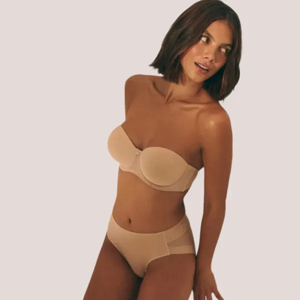 Ysabel Mora Γυναικείο Σουτιέν Strapless Μπεζ με μπανέλα & ενίσχυση B & C Cup με δίχτυ no marks στο πλάϊ  10130 beige