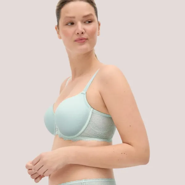 Ysabel Mora Set Γυναικείο Σουτιέν C Cup με δαντέλα & ελαφρυά ενίσχυση & ψηλόμεσο σλίπ χρώμα μέντας  Mint Green 10840