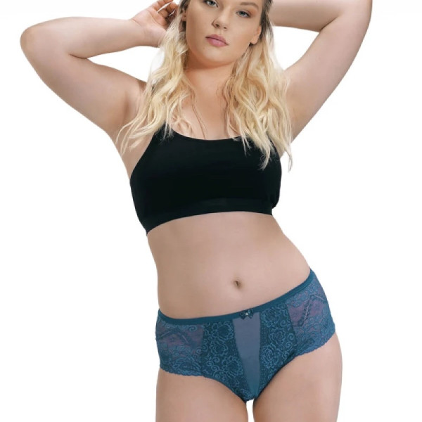 Cottonhill Γυναικείο Sexy έσωρουχο Plus Size όλο δαντέλα Μπλέ Πετρόλ CH4461 Καλύπτει απο XL εως 2XL