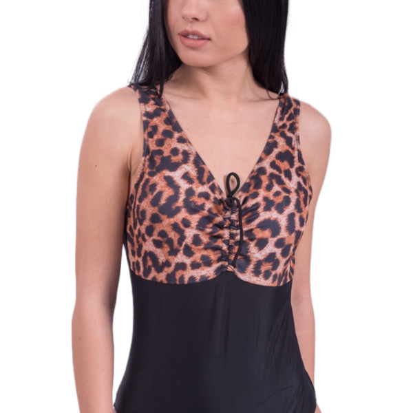 Γυναικείο Μαύρο Ολόσωμο Μαγιό Κλασικό για Μεγάλα Μεγέθη/Plus Size Λεοπάρ 1032