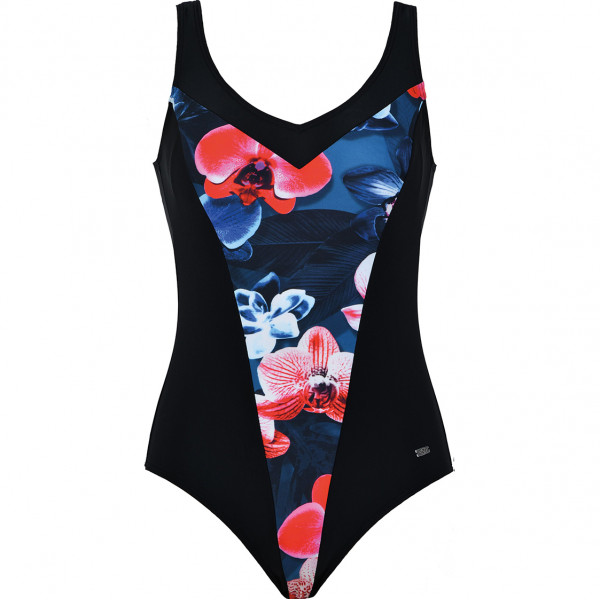 Naturana Γυναικείο Κλασικό Ολόσωμο Μαγιό Μαύρο με Φλοοράλ 31541  Beachwear Swimsuit