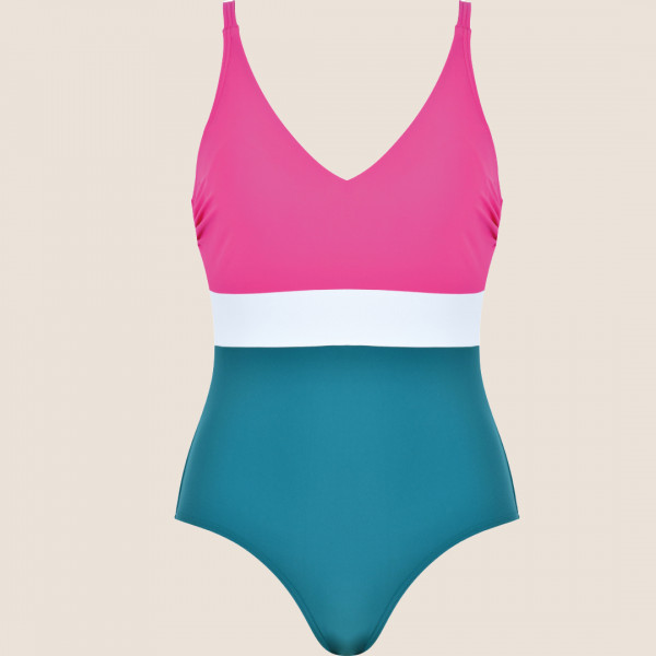 Naturana Γυναικείο  Ολόσωμο Sport Μαγιό Κολυμβητηρίου με Ρυθμιζόμενες τιράντες Ροζ-Πετρόλ Μεγάλα Μεγέθη 73257 Beachwear Swimsuit 