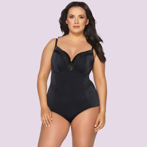 Ava  Γυναικείο Μαύρο Ολόσωμο Μαγιό Με Ελαφρια Ενίσχυση για Μεγάλο Στήθος SKJ-58