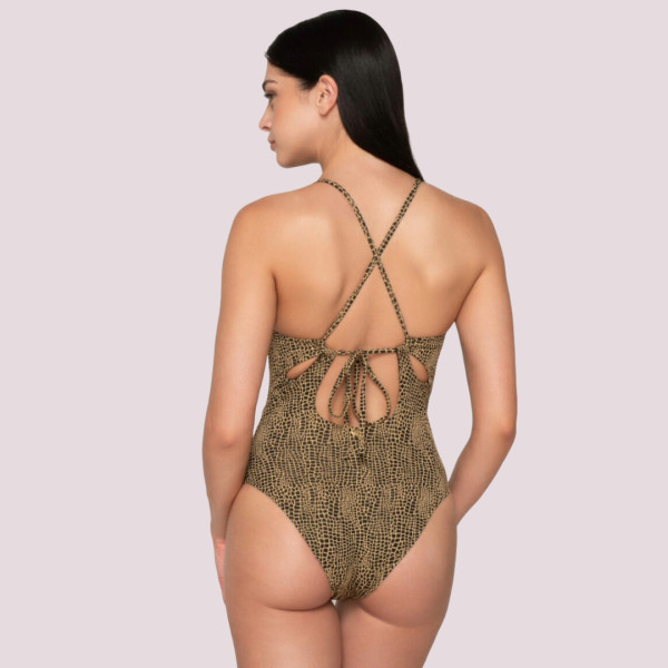 Luna Γυναικείο Μαγιό Dama ολόσωμο Μαύρο με χρύσό summer collection 94438