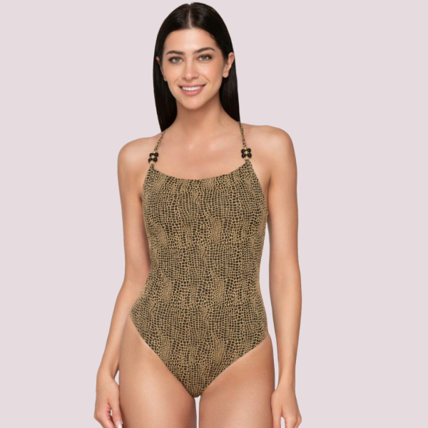 Luna Γυναικείο Μαγιό Dama ολόσωμο Μαύρο με χρύσό summer collection 94438