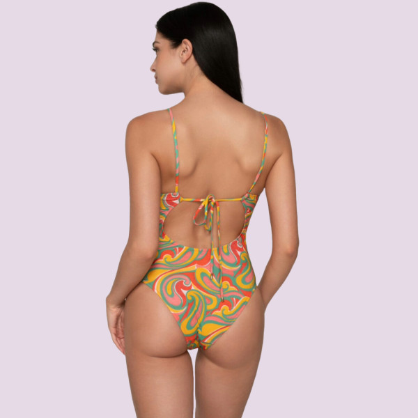 Luna Γυναικείο Μαγιό Drop ολόσωμο Κοραλί  με κίτρινο  summer collection 94618