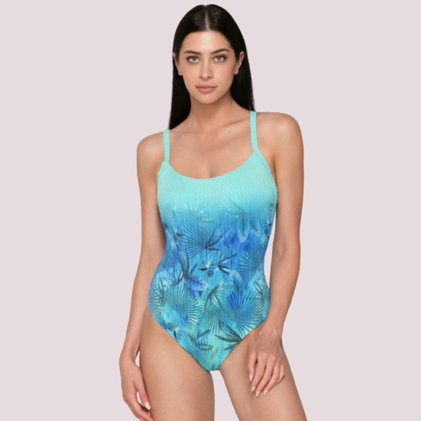 Luna Γυναικείο Μαγιό Blue Jay ολόσωμο με ενίσχυση με ρυθμιζόμενες τιράντες μπλέ με ασημένιες πινελιές summer collection 94637