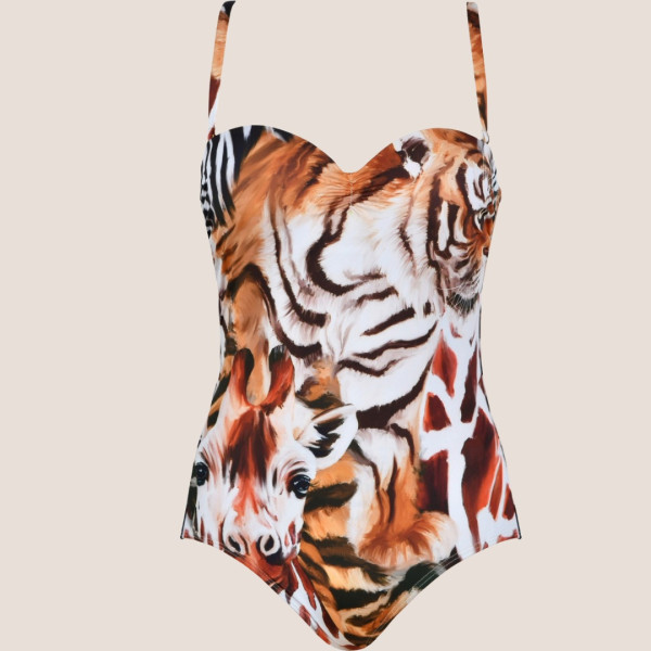 Naturana Γυναικείο  Ολόσωμο Τιγρέ στράπλες μαγιό  & τιράντες 73423 Multicolor Beachwear Swimsuit 