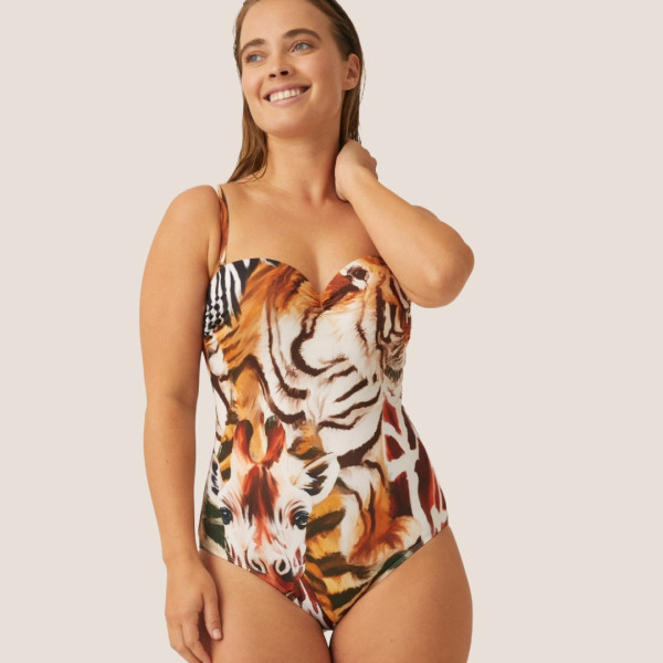 Naturana Γυναικείο  Ολόσωμο Τιγρέ στράπλες μαγιό  & τιράντες 73423 Multicolor Beachwear Swimsuit 