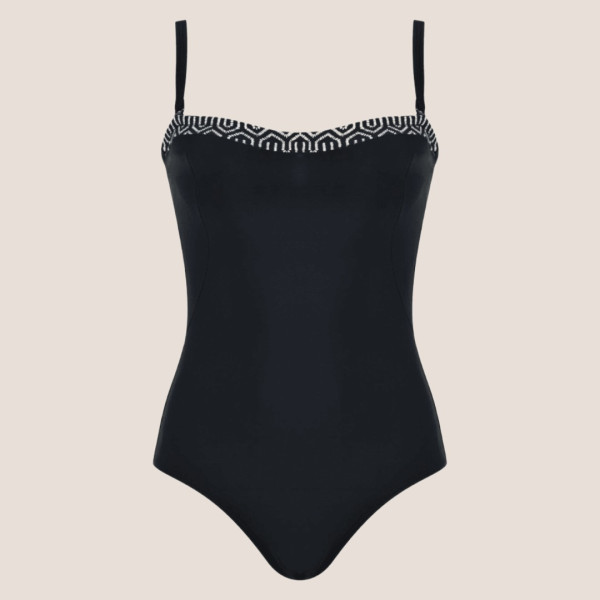 Naturana Γυναικείο  Ολόσωμο μαύρο  Μαγιό με ρυθμιζόμενες τιράντες 73460 Black Beachwear Swimsuit 