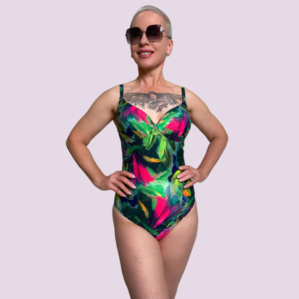 Naturana Γυναικείο Ολόσωμο Μαγιό με Ρυθμιζόμενες Tιράντες Tropical πράσινο με ενίσχυση 73470 Beachwear Swimsuit 