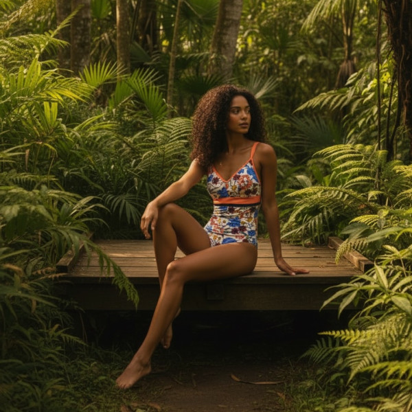 Γυναικείο  Ολόσωμο Μαγιό πορτοκαλί με Φλοράλ χρώματα & μοτίβο λουλουδιών D Cup S71117 Garden