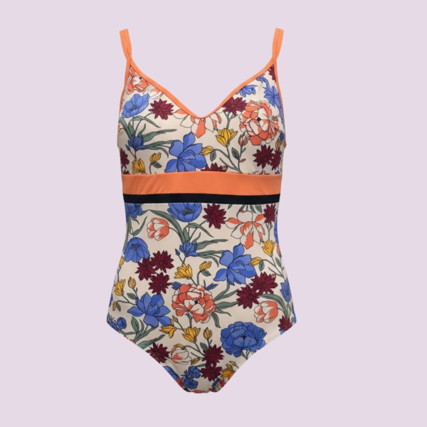 Γυναικείο  Ολόσωμο Μαγιό πορτοκαλί με Φλοράλ χρώματα & μοτίβο λουλουδιών D Cup S71117 Garden