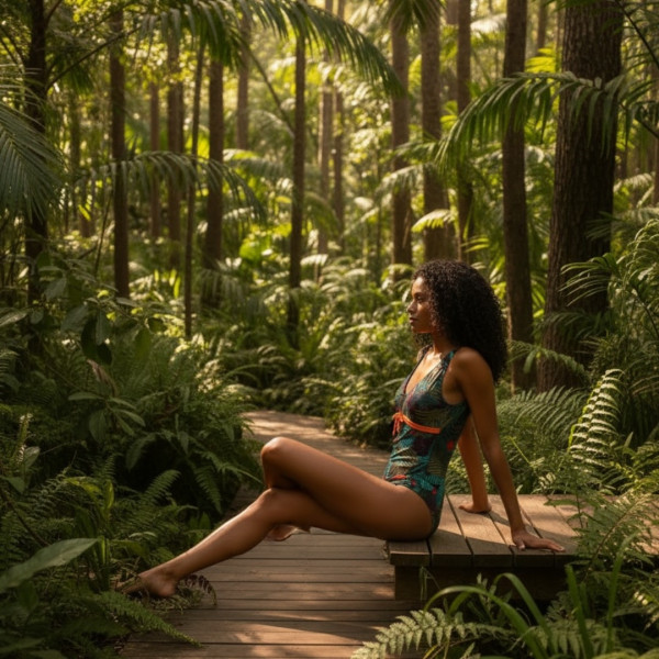 Γυναικείο  Ολόσωμο Μαγιό Μαύρο με Φλοοράλ χρώματα & πορτοκαλί ζώνη S74422  Beachwear Swimsuit