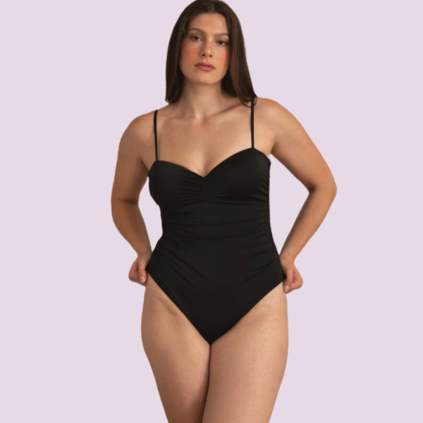 Rock Club γυναικείο μαύρο σέξυ ολόσωμο μαγιό brazil με σούρες στα πλαινά BP4057