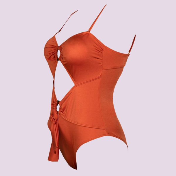 Rock Club Swimsuit Γυναικείο Ολόσωμο  Μαγιό Tερακότα με κρίκους και άνοιγμα μπροστά BP4051