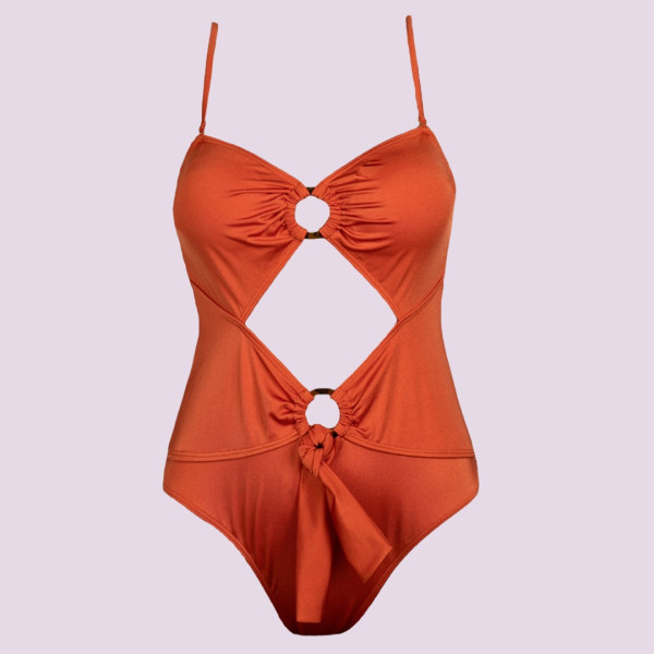 Rock Club Swimsuit Γυναικείο Ολόσωμο  Μαγιό Tερακότα με κρίκους και άνοιγμα μπροστά BP4051