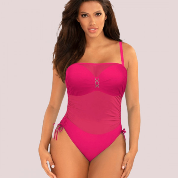 Self Γυναικείο Strapless Ολόσωμο για Μεγάλο Στήθος Φούξια με Σούρες S1092V1 Luxury Swimwear 2024