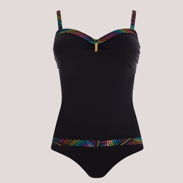 Self Γυναικείο Ολόσωμο μαγιό τύπου tankini στράπλες με αφαιρούμενες τιράντες μαύρο με φλοράλ λεπτομέρειες στο μπουστο Galapagos 9 S8060GP9 