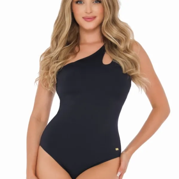 Self  Luxury Swimwear Γυναικείο Ολόσωμο μαύρο μαγιό με ενίσχυση στο ντεκολτέ και εναν ώμο  Ibiza 11 S8030V4BZA11