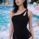 Self  Luxury Swimwear Γυναικείο Ολόσωμο μαύρο μαγιό με ενίσχυση στο ντεκολτέ και εναν ώμο  Ibiza 11 S8030V4BZA11