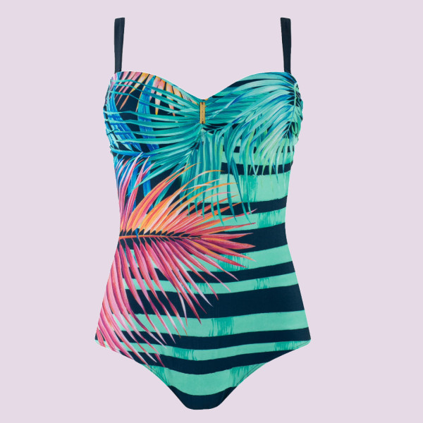 Self Luxury Swimwear Γυναικείο Ολόσωμο μαγιό με επένδυση για μεγάλος στήθος Plus sizes Μπλέ Floral Saint Tropez S8030V3TR1