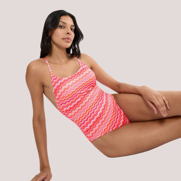 Triumph Γυναικείο Ολόσωμο με zic zac τύπου Missoni Μαγιό ιδανικό μεγάλο Στήθος & μεγάλα μεγέθη σε ροζ πορτοκαλί αποχρώσεις 10226495.Μ017/Α5