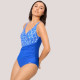 Ysabel Mora Γυναικείο Μαγιό Ολόσωμο ντραπέ με  τιράντες μπλέ με φλοράλ λουλούδια One piece 83433