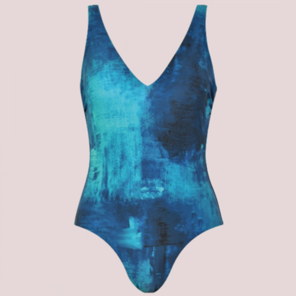 Naturana Γυναικείο  Ολόσωμο Μαγιό Xωρίς Ρυθμιζόμενες Tιράντες Τυρκουάζ-Μπλέ με V ντεκολτέ  73468 Beachwear Swimsuit 