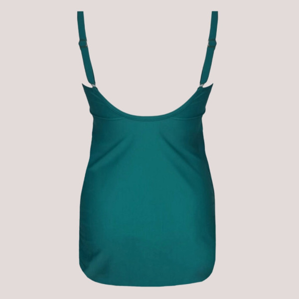 Self Γυναικείο tankini στράπλες μπλούζα αφαιρούμενες τιράντες & σούρα στα πλαινά & σλιπ boxer Tropical top με πετρόλ χρώμα Madagascar 2 S8050MD2.1