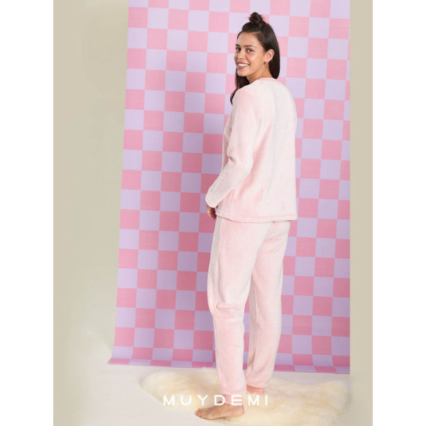 Muydemi Γυναικεία Ζεστή Fleece Πιτζάμα Ροζ με σχέδιο Donuts oversized 250302 Pink