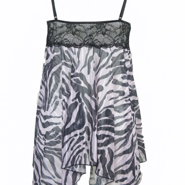 Milena by Paris Γυναικείο Plus Size Νυχτικό Ροζ Λεοπάρ Μαύρο με δώρο String 020022 Nightdress