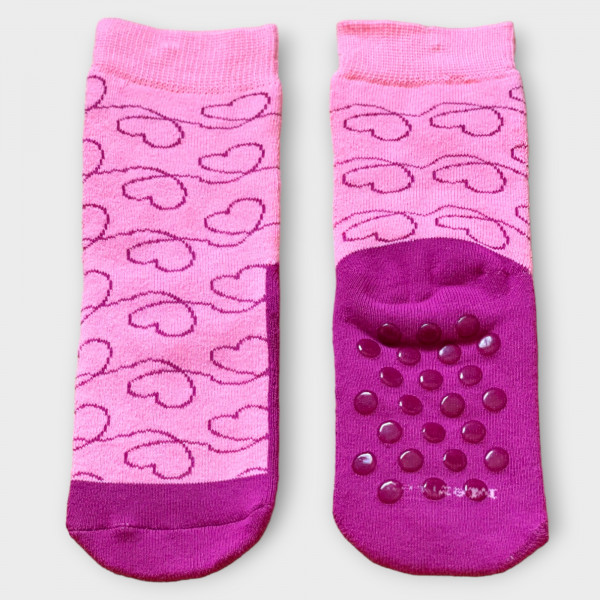 Meritex  Καλτσοπαντόφλες για Κορίτσια  Ροζ με σκούρες Ροζ Φούξια καρδούλες σχεδιάκια 4366 Κάλτσες με βεντουζάκια!!!