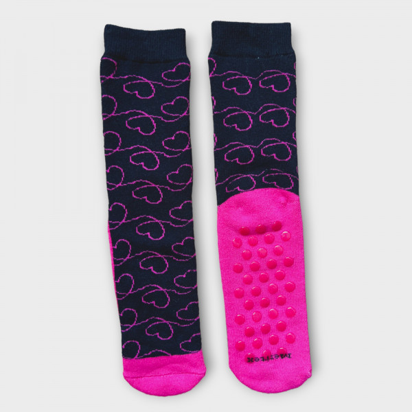 Meritex  Καλτσοπαντόφλες για Κορίτσια Μαύρο με Ροζ καρδούλες σχεδιάκια 4366 Κάλτσες με βεντουζάκια!!!