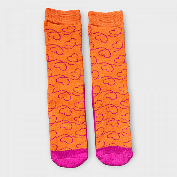 Meritex  Καλτσοπαντόφλες για Κορίτσια Πορτοκαλί με Ροζ καρδούλες σχεδιάκια 4366 Κάλτσες με βεντουζάκια!!!