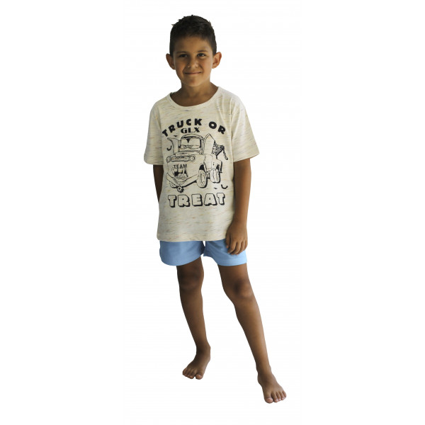 Galaxy Καλοκαιρινή Παιδική Βαμβακερή Πιτζάμα για Αγόρια Μπεζ 303-21