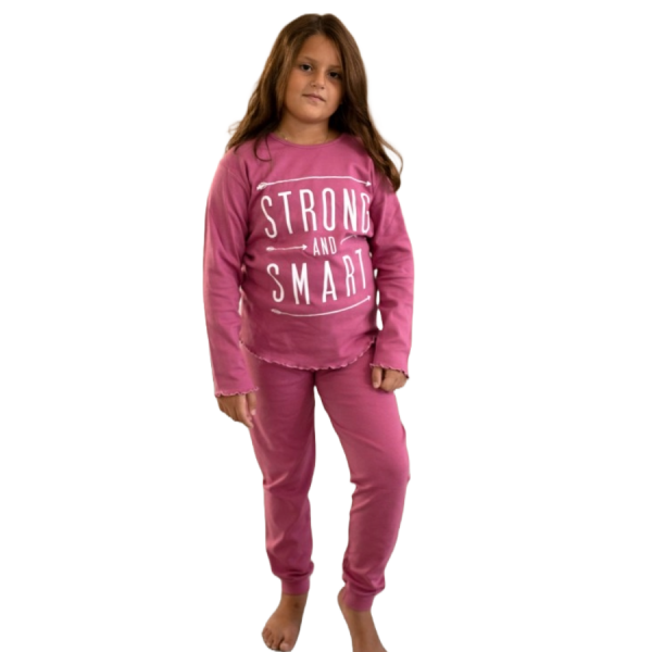 Happy Family Παιδική Βαμβακερή Πιτζάμα Χειμωνιάτικη για Κορίτσια Σκούρο Ροζ Strong & Smart 248