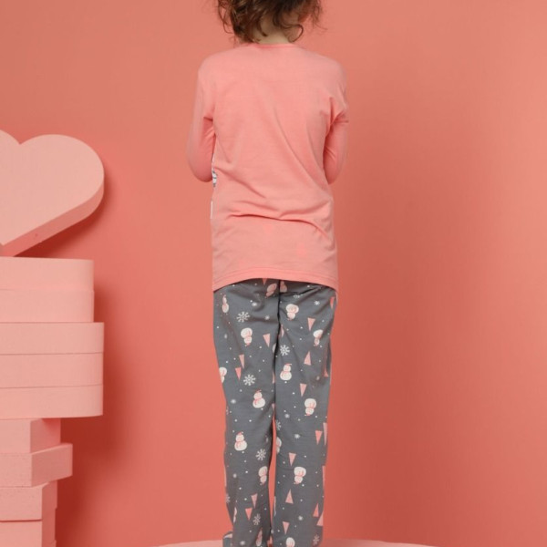 Sexen Παιδική βαμβακερή πιτζάμα για κορίτσι χριστουγεννιάτικη Χιονάνθρωπος  Snowman Σομόν & παντελόνι με σχέδια 3040-K
