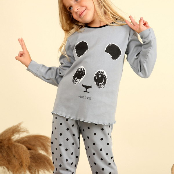 Happy Family Παιδική Βαμβακερή Πιτζάμα Χειμωνιάτικη για Κορίτσια με σχέδιο Κοάλα Γκρί Let's Go Wild PB-XHF771