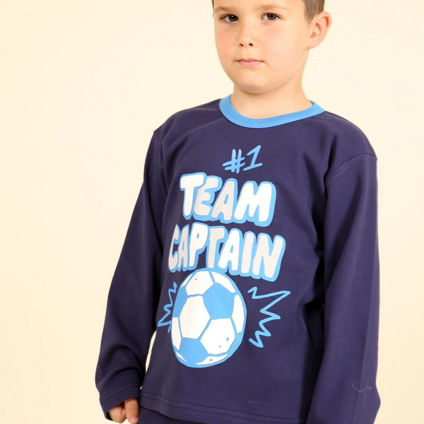 Happy Family Παιδική Βαμβακερή Πιτζάμα Χειμωνιάτικη για Αγόρι με σχέδιο Μπάλα και Logo Team Μπλέ PB-ΧHF789