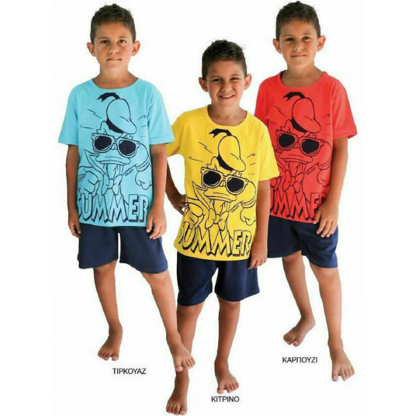 Galaxy Καλοκαιρινή Παιδική Βαμβακερή Πιτζάμα για Αγόρια Κίτρινο 300-21