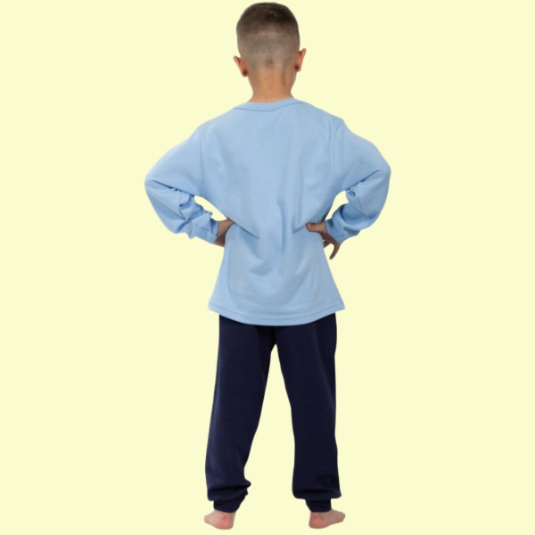 Nina Club αγορίστικη βαμβακερή πιτζάμα fashion με σχέδιο Dino δεινόσαραυρος γαλάζια μπλούζα μπλέ παντελόνι NC26141