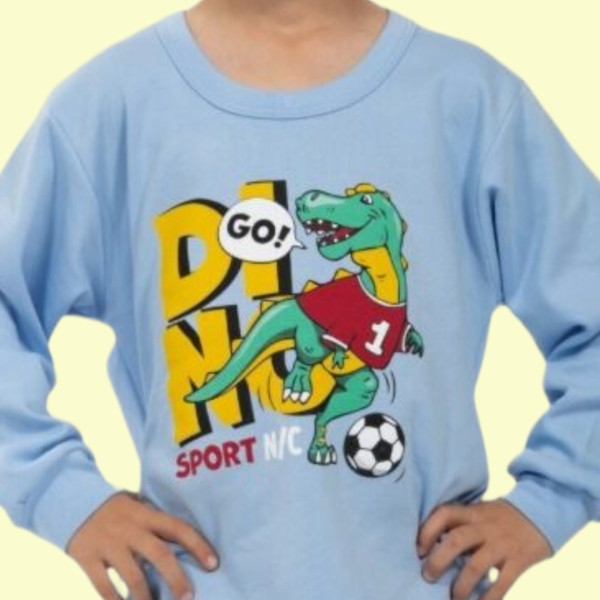 Nina Club αγορίστικη βαμβακερή πιτζάμα fashion με σχέδιο Dino δεινόσαραυρος γαλάζια μπλούζα μπλέ παντελόνι NC26141