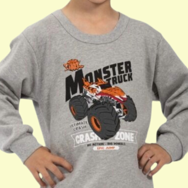 Nina Club αγορίστικη βαμβακερή πιτζάμα fashion με σχέδιο Monster Truck Γκρί μπλούζα μαύρο παντελόνι NC26347