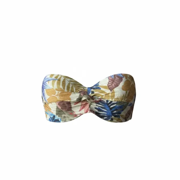 Modern Ocean Γυναικείο Set Strapless Push up δετό & ψηλόμεσο tropical σχέδιο χρυσό κίτρινο γκλίτερ με μπλέ γαλάζιους & μπεζ χρωματισμούς C-6224