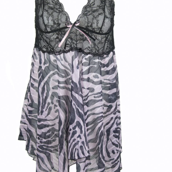 Milena by Paris Γυναικείο Plus Size Νυχτικό Ροζ Λεοπάρ Μαύρο με δώρο String 020022 Nightdress