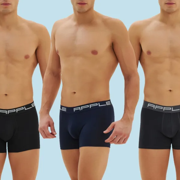 Apple Hipster Μποξεράκι Ανδρικό 3 Τεμάχια Μεγάλα Μεγέθη μπλέ & μαύρο  με λογότυπο  0114965